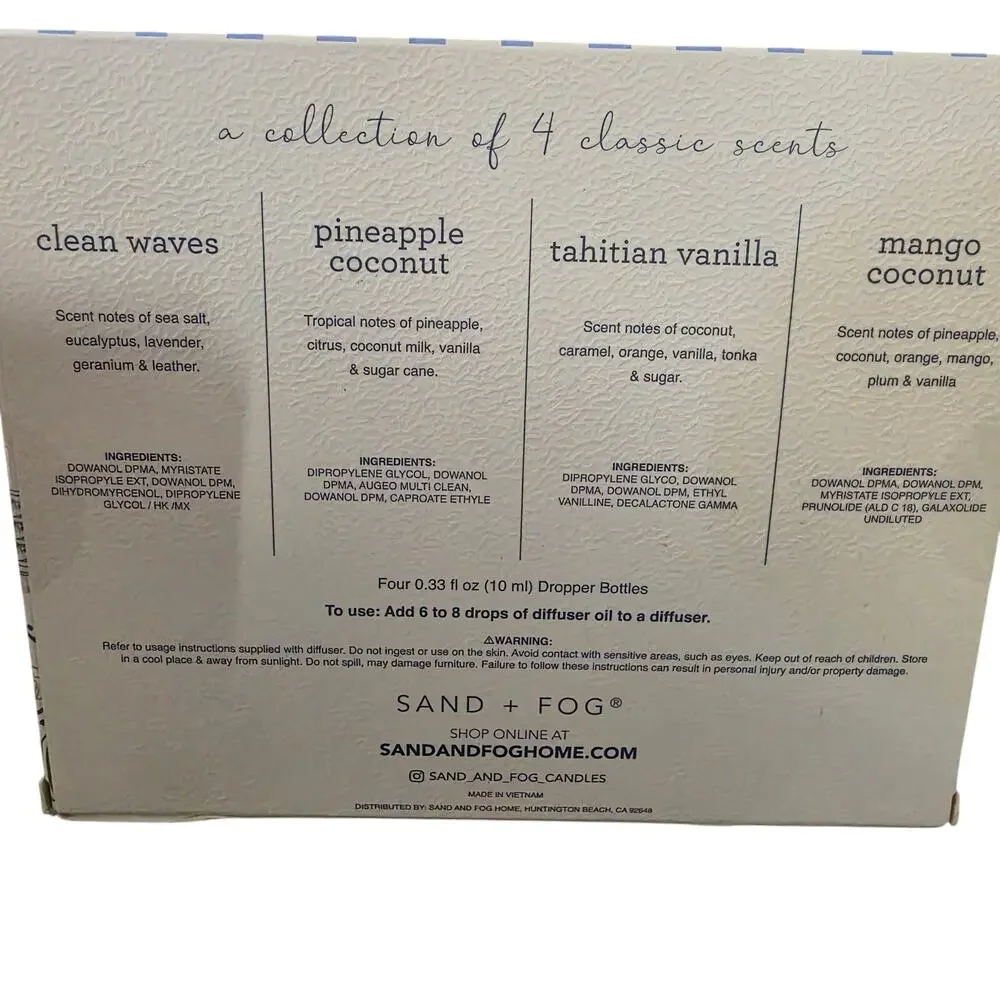 Sand + Fog Fragrance Diffuser Oil Set of four Inspired on the California Coast 3